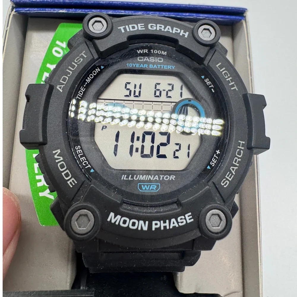 Casio WS-1300H Tide Graph Moon Phase Digital Watch Black 10 Year Battery WR 100M